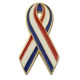 Custom Red White And Blue Awareness Ribbon Lapel Pin, 1 3/4