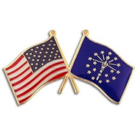 Blank Indiana & Usa Flag Pin, 1 1/8" W