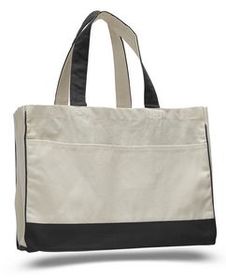 Natural Canvas Tote Bag w/ Contrast Handles & Trim - Blank (22"x13"x5")