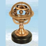 Custom Brass Armillary Spheres W/Stone Base, 3