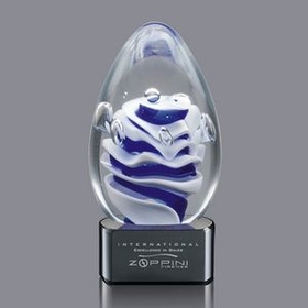 Custom Astral Hand Blown Art Glass Award w/ Black Base, 4 1/2" H x 2 1/2" W x 2 1/2" D