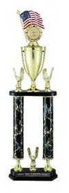 Custom Black & Gold Marbled Double Column Trophy w/Cup & Eagle Trims (26")