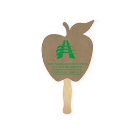 Custom Fan - Apple Shape Recycled Paper Hand Fan Sandwich - Wood Stick Handle