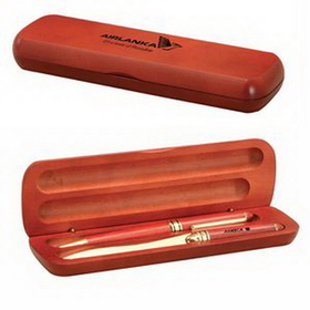 Custom Rosewood Case w/Pen & Letter Opener Gift Set, 6.75" L x 2" W
