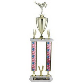 Custom Double Column Stars & Stripes Trophy w/Cup & Eagle Trim (27 1/2")