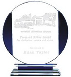Custom Dynamics Blue Accented Circular Glass Award - 7 1/2
