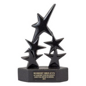Custom 8 3/8" Cast Black Stone 5-Star Trophy w/Black Engraving Plate