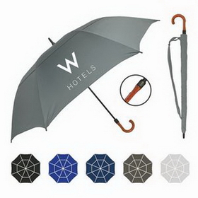Custom Premium Oversized Golf Umbrella w/ Engineered Wood Curved Handle (64" Arc)