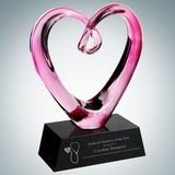 Custom Art Glass Compassionate Heart Award with Black Base, 9 1/2