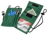 Custom Green Neck wallet with flap top, adjustable rope and pen holder, 6.6