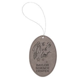 Custom Gray Laserable Leatherette Oval Ornament with Silver String, 3