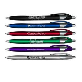 Custom Silhouette Metallic Retractable Ball Point Pen with Black Writing Ink, 5 11/16" L