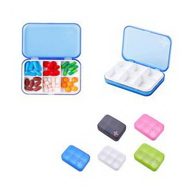 Custom 6 Compartment Plastic Pill Box, 3 1/2" L x 2 1/2" W x 3/4" H