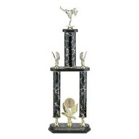 Custom Triple Marbled Column Trophy w/Figure Mount & 2" Insert (28 1/2")