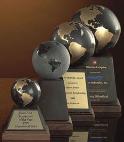 Custom Black/Gold Genuine Marble World Globe Award w/ Base (6")