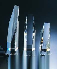 Custom Hexagon Tower optical crystal award trophy., 8" L x 2.75" W x 2.375" H