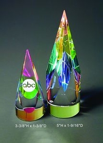 Custom Rainbow Cusp optical crystal award trophy., 3.375" L x 1.375" Diameter