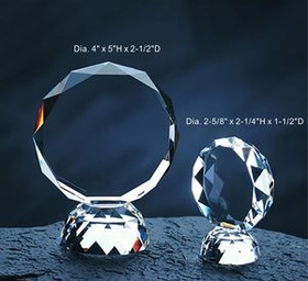 Custom Faceted Circle Awards optical crystal award trophy., 2.625" L x 2.25" W x 1.5" H