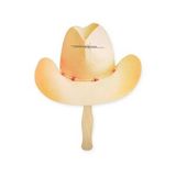 Custom Fan - Cowboy Hat Full Color Thrifty Single Paper Hand Fan - Wood Handle