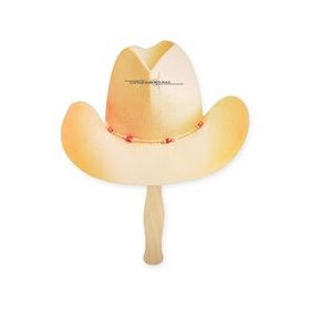 Custom Fan - Cowboy Hat Full Color Thrifty Single Paper Hand Fan - Wood Handle