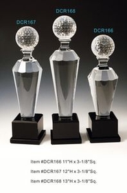 Custom Golf Optical Crystal Award Trophy., 12" L x 3.125" Diameter