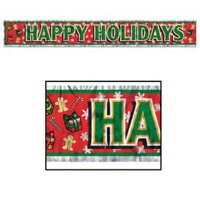 Custom Metallic Happy Holidays Fringe Banner, 8" L x 5' W