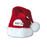 Velvet Red Santa Hat w/ Plush White Trim w/ Custom Shaped Heat Transfer