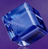 Custom Optical Crystal Blue Standing Cube Paperweight (2 3/8