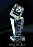 Custom Cube Tower Optical Crystal Award Trophy., 9.5