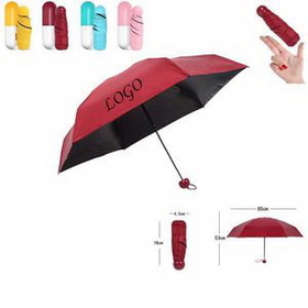 Custom Mini Capsule Shape Folding Umbrella, 7" W x 14/5" W