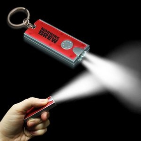 Custom 2 1/2"x1" Silver/Red Rectangle Flash Light Keychain