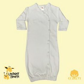 Custom The Laughing Giraffe Long Sleeve Button Down Cotton Infant Sleeper Gown - White