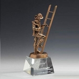Custom Antique Bronze Fireman Award w/ Optical Crystal Base, 4 1/4