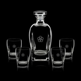 Custom 25 Oz. Collingwood Crystalline Decanter W/ 4 Double Old Fashioned Glasses