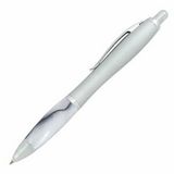 Custom Curved Silver Pen with Marbleized Grip - Silver (SCREENED)