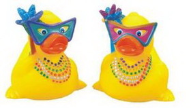 Custom Rubber Mardi Gras Duck, 3 1/4" L x 3" W x 3 1/2" H
