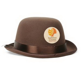 Formed Brown Felt Bowler Hats w/ a 1" Brown Satin Band w/ a Custom Faux Leather Icon