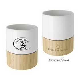Custom 8 Oz. Ceramic and Bamboo Mug, 4" H