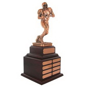 Custom 16" Bronze Football Perpetual Trophy w/Rosewood Base & 32 Copper Plates