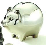 Custom Large Chrome Piggy Bank (Shiny Silver), 4.25