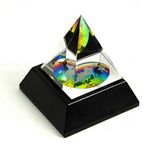 Custom Crystal Etched World Globe Pyramid On Black Base (Screen Imprint Or Laser), 2 1/4