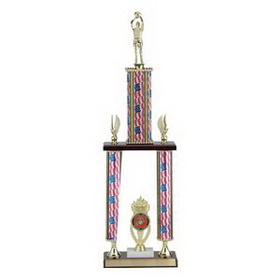 Custom Triple Column Stars & Stripes Trophy w/Figure & Eagle Trim (27")