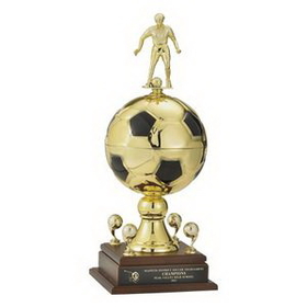 Custom 23" Soccer Ball Trophy w/9" Diameter Ball & Male Figure