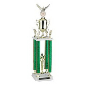 Custom Green Splash Figure Topped 4-Column Trophy w/Cup & 2" Insert (38")
