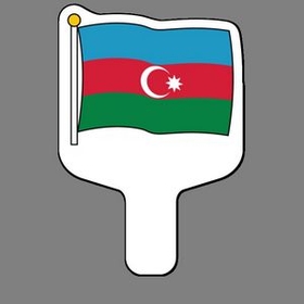 Custom Hand Held Fan W/ Full Color Flag of Azerbaijan, 7 1/2" W x 11" H