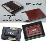 Custom Genuine Leather Money Clip & Card Holder, 3.75