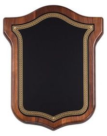 Blank Walnut Shield Series Plaque w/Curved Top Black Brass Plate (7 1/2"x10")