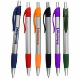 Custom Preston Ballpoint Pen W/ Silver Barrel & Colored Grip & Clip