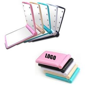 Custom Foldable Cosmetic Mirror w/ 8 LED Light, 4.3" L x 3.3" W x 0.4" D