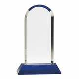 Custom Recognition Crystal Award w/ Blue Crystal Base (SANDBLASTED)